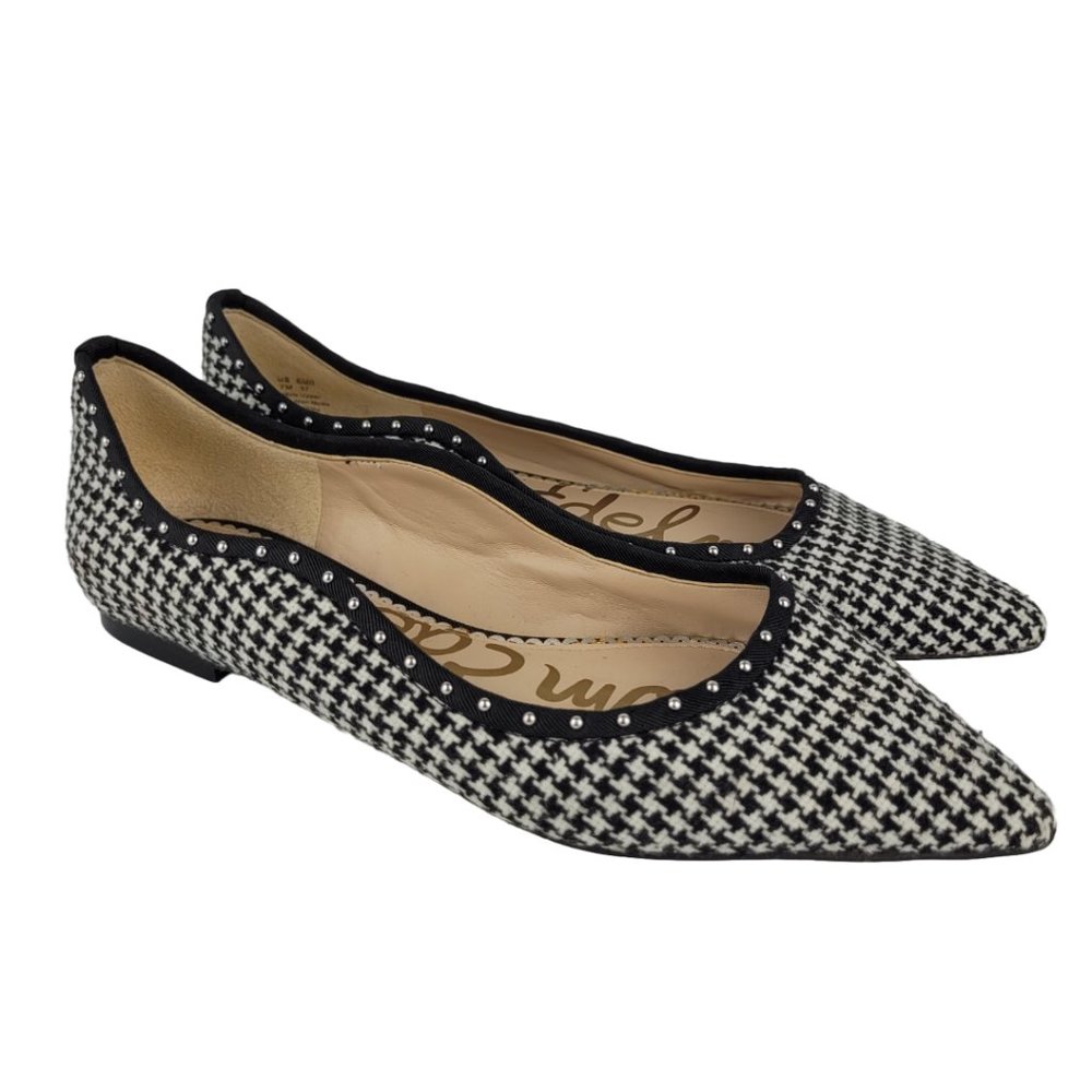 Sam Edelman Rivera Black/White Houndstooth Stud Detail Pointy Toe Flat 7